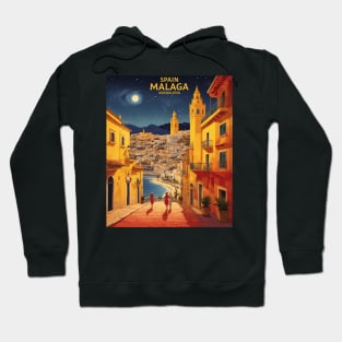 Malaga Spain Starry Night Travel Tourism Retro Vintage Hoodie